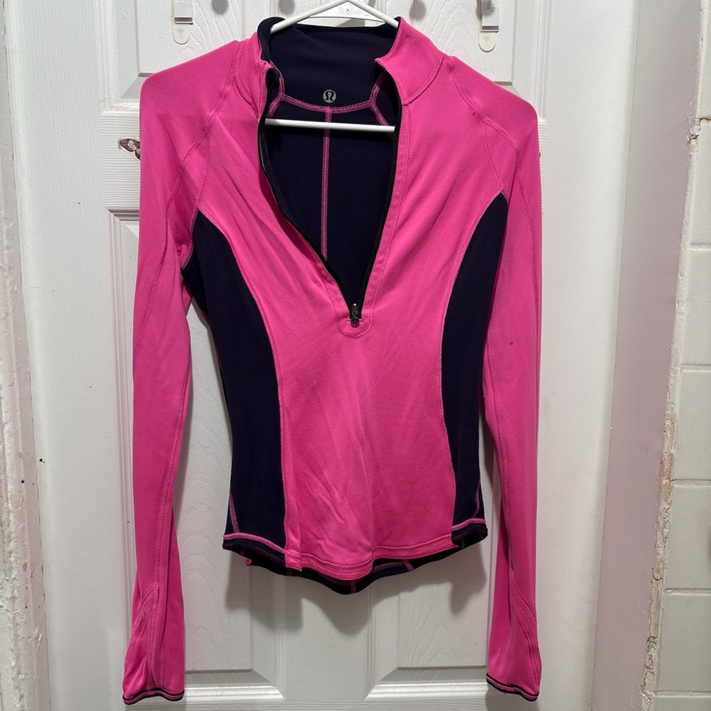 lululemon athletica Pink and Black Long Sleeve Half-Zip Athletic Top